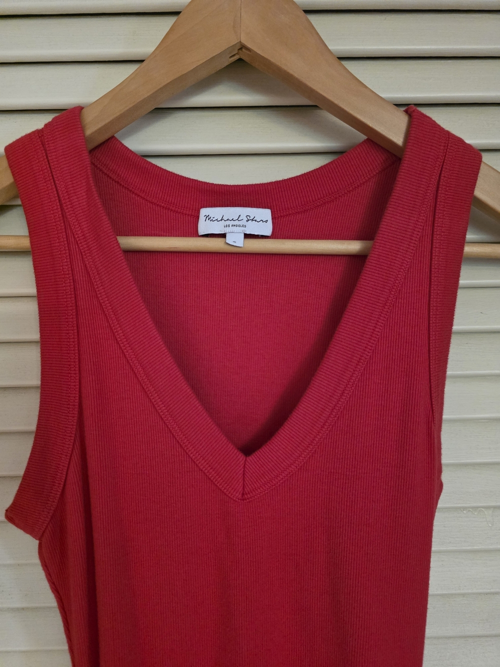 Michael Stars Bright Red Ribbed V-Neck Tank SMALL